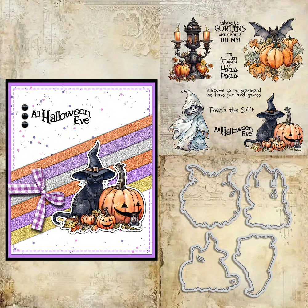 Halloween Pumpkin Ghost Bat Dies & Stamps Set