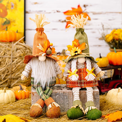 Thanksgiving Maple Leaf Straw Hat Gnome Decorations