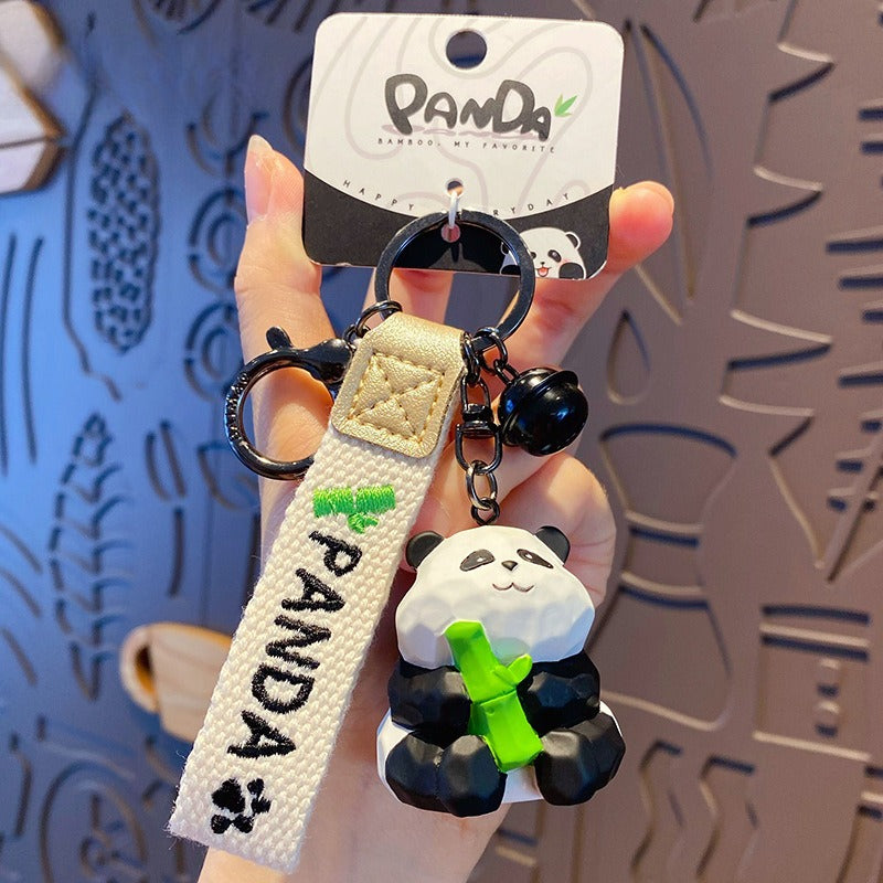 Creative Wood Carving Style Panda Keychain