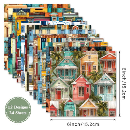 24PCS 6" Mosaic Scrapbook Paper & Cardstock
