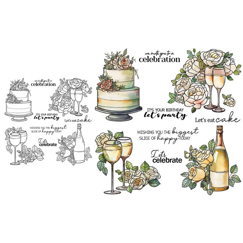 Party Cake Wine Champagne Clear Stamps