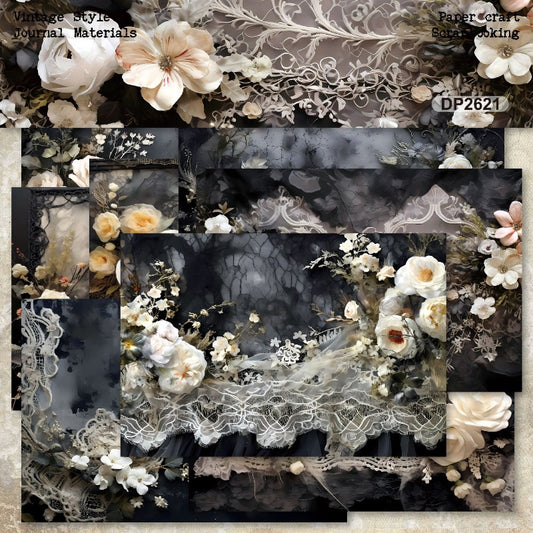 A5 Dark Lace Flowers Journal Scrapbook Paper