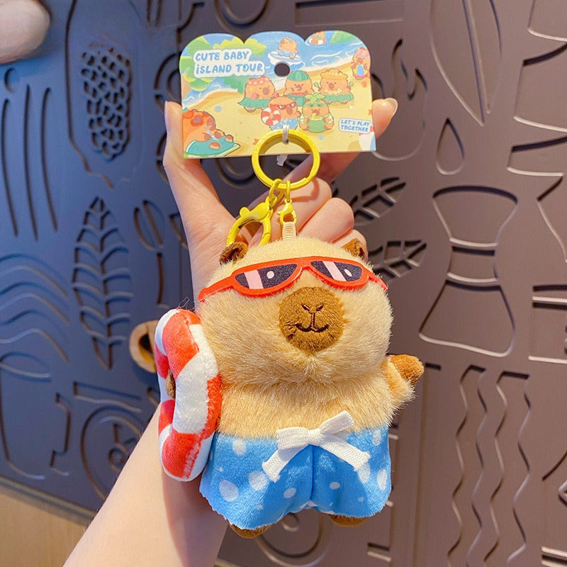 Cartoon Capybara Island Resort Series Plush Keychain