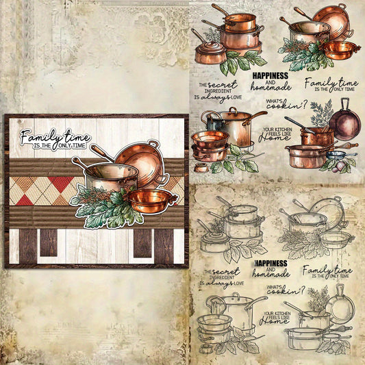 Retro Kitchen Cooking Pot Clear Stamps