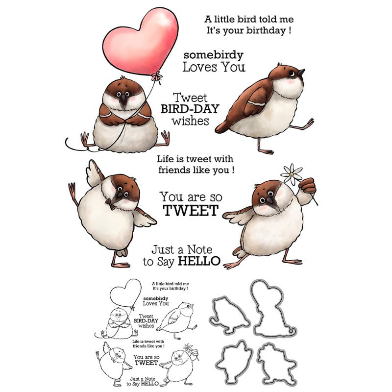 Cute Funny Fat Birds Dies & Stamps Set