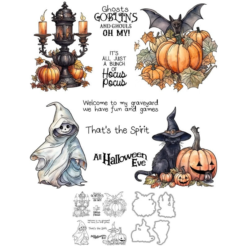 Halloween Pumpkin Ghost Bat Dies & Stamps Set