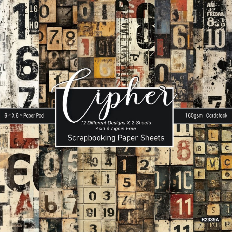 24PCS 6" Cipher Scrapbook Paper & Cardstock