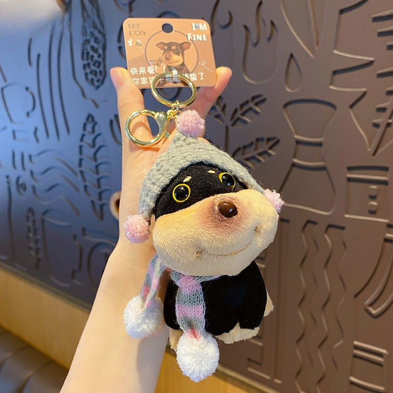 Funny Plush Bee Dog Keychain