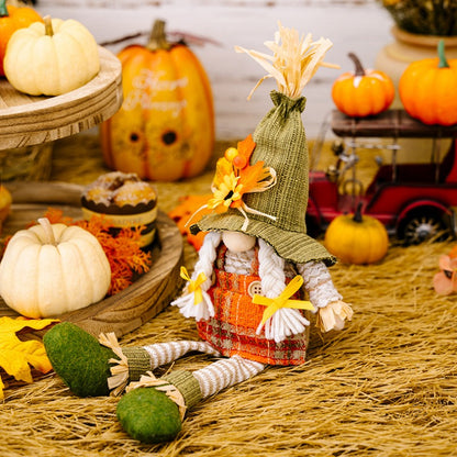 Thanksgiving Maple Leaf Straw Hat Gnome Decorations