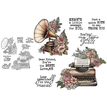 Vintage Gramophone & Flowers Dies & Stamps Set