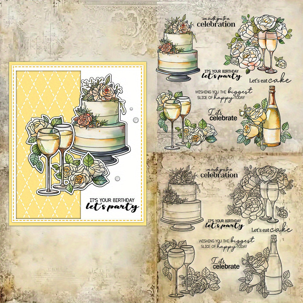 Party Cake Wine Champagne Clear Stamps