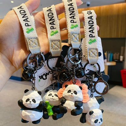 Creative Wood Carving Style Panda Keychain