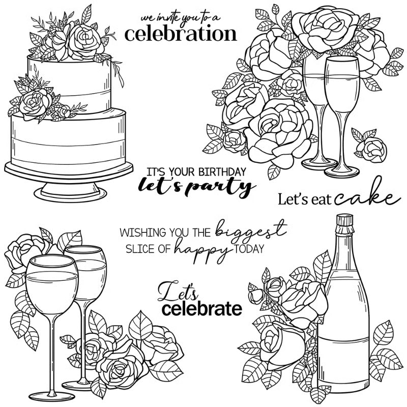 Party Cake Wine Champagne Clear Stamps