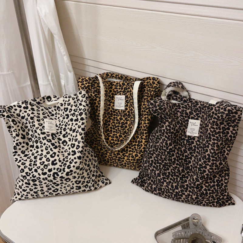 Leopard Print Canvas Shoulder Bag