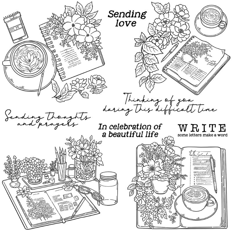 Coffee Time Books & Roses Clear Stamps