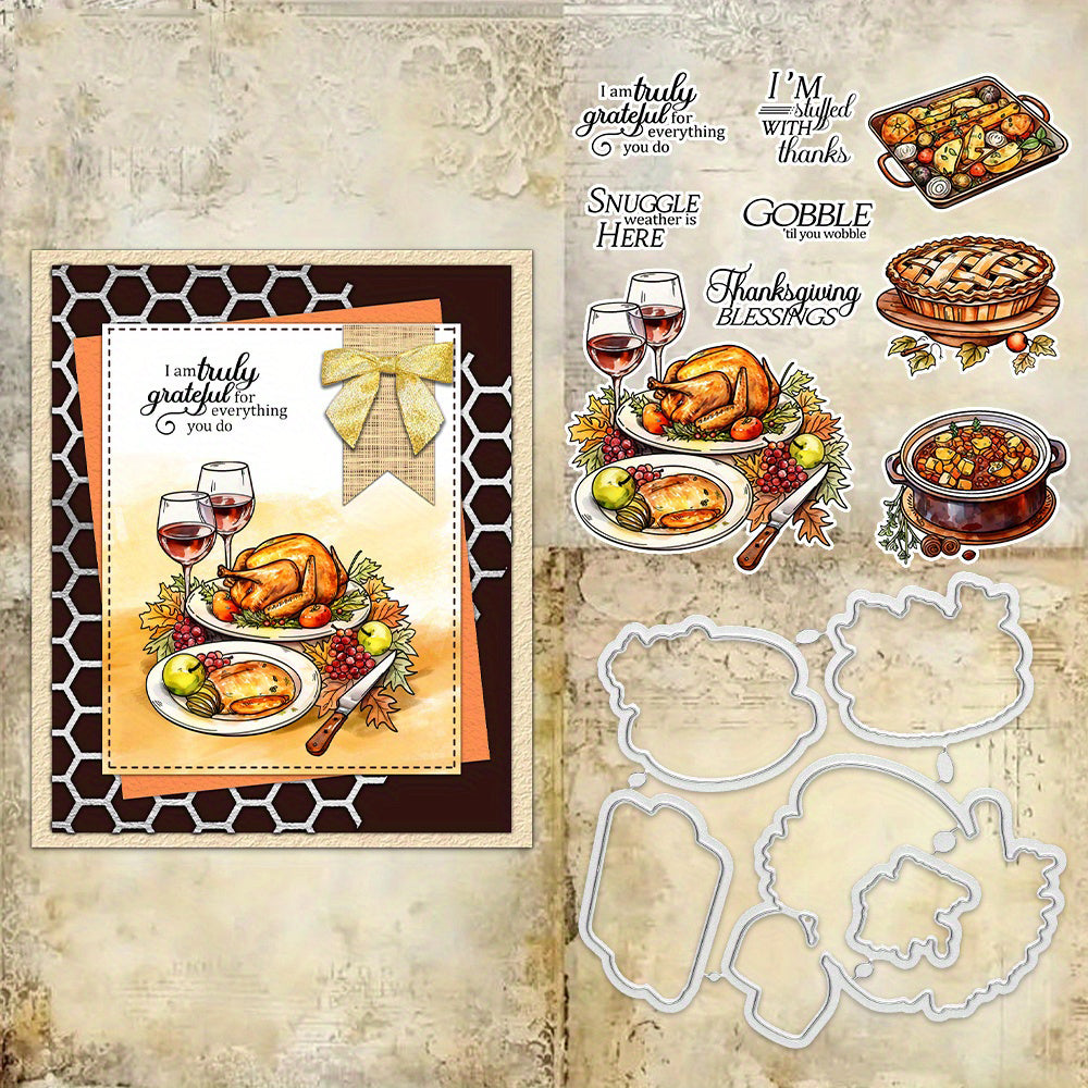 Thanksgiving Turkey Red Wine Dies & Stamps Set