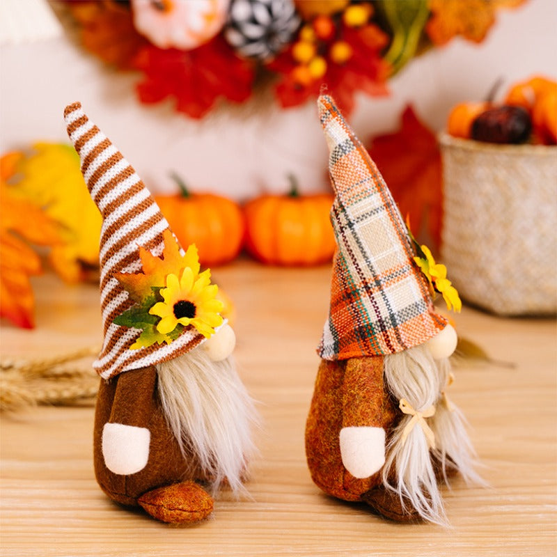 Thanksgiving Plush Doll Decorations with Sunflower Maple Leaves