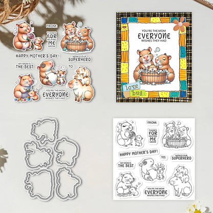 Mom Baby Capybara Dies & Stamps Set