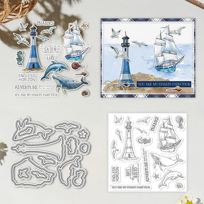 Lighthouse Boat Dolphin Dies & Stamps Set