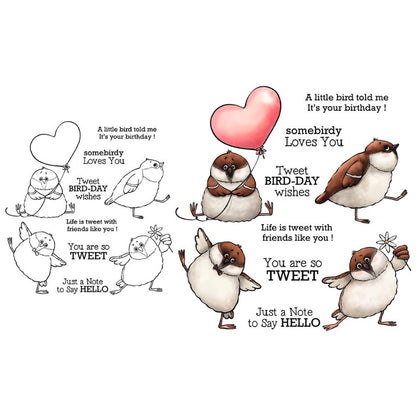 Cute Funny Fat Birds Dies & Stamps Set