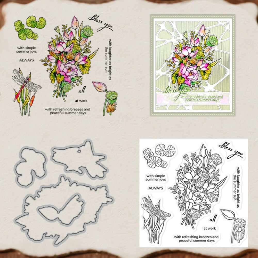 Summer Lotus Flowers Dies & Stamps Set