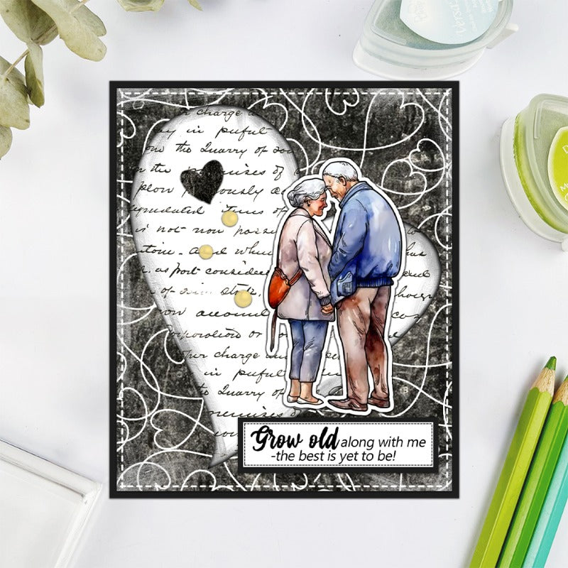 Elderly Loving Couple Walking Clear Stamps