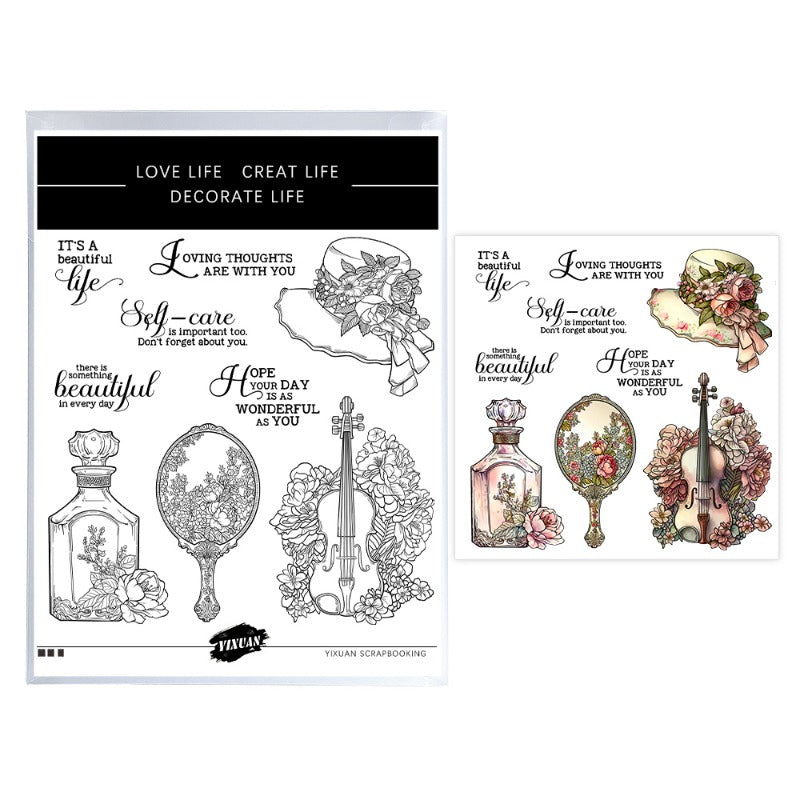 Vintage Violin Hat Perfume Clear Stamps