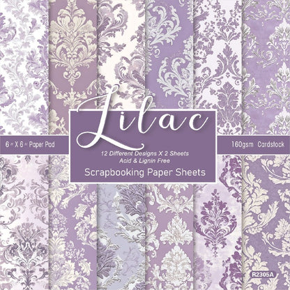 24PCS 6" Lilac Scrapbook Paper & Cardstock