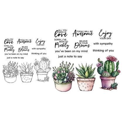 Garden Potted Cactus Plant Dies & Stamps Set