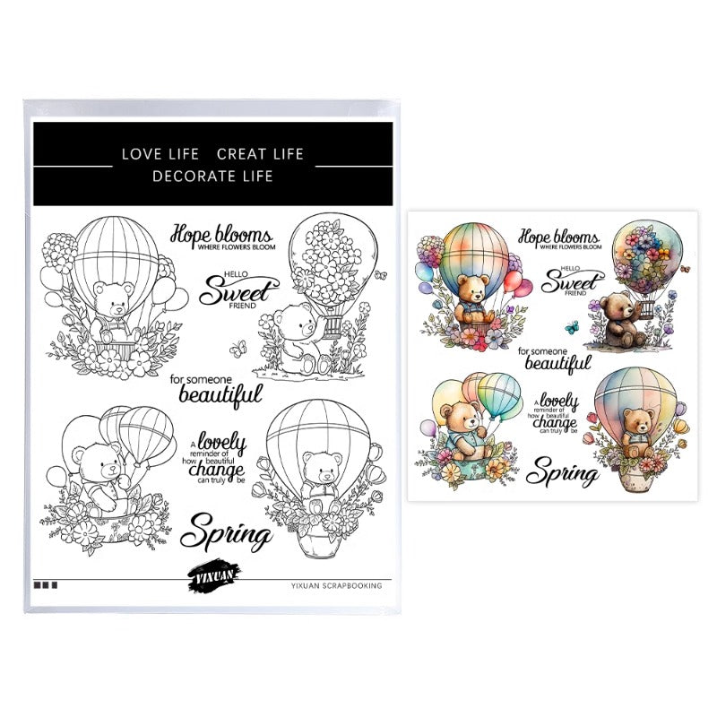 Cute Bear In Hot Air Balloons Clear Stamps