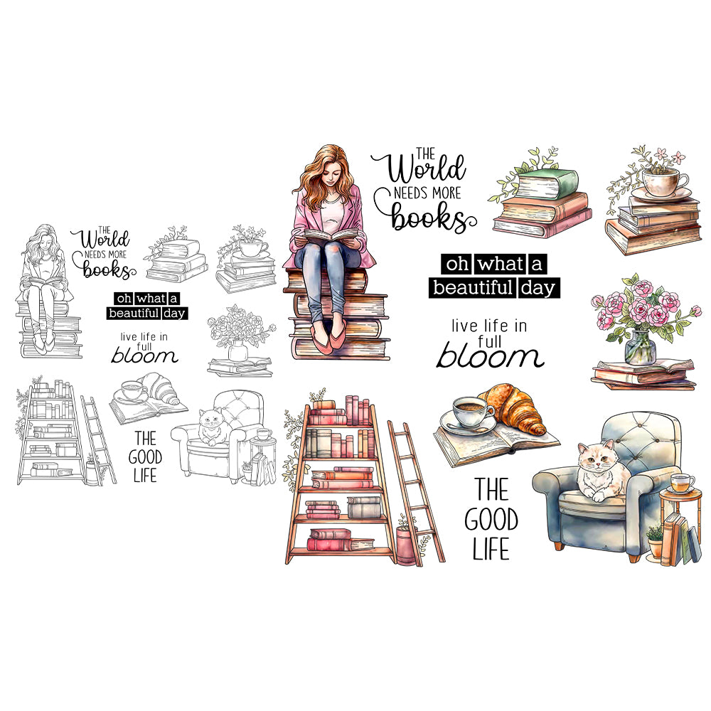 Soft Home and Reading Girl Dies & Stamps Set