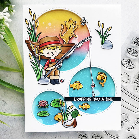 Fishing Boy Dies & Stamps Set