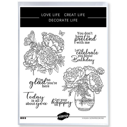 Beautiful Peony Flowers Clear Stamps