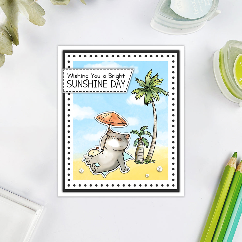 Cute Fat Cat Beach Vacation Dies & Stamps Set