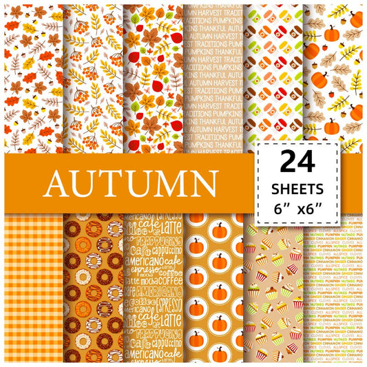 24PCS 6" Autumn Style Scrapbook Paper & Cardstock