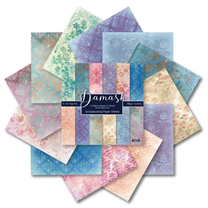 24PCS 6" Damask Scrapbook Paper & Cardstock