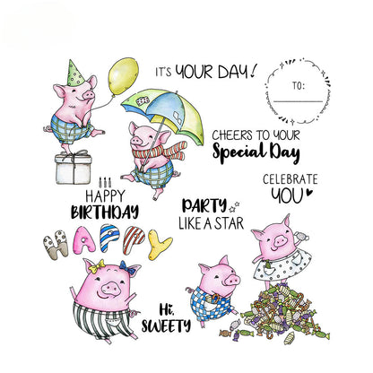 Holiday Greetings Animal Pigs Dies & Stamps Set