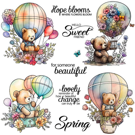 Cute Bear In Hot Air Balloons Clear Stamps