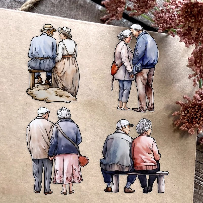 Elderly Loving Couple Walking Clear Stamps