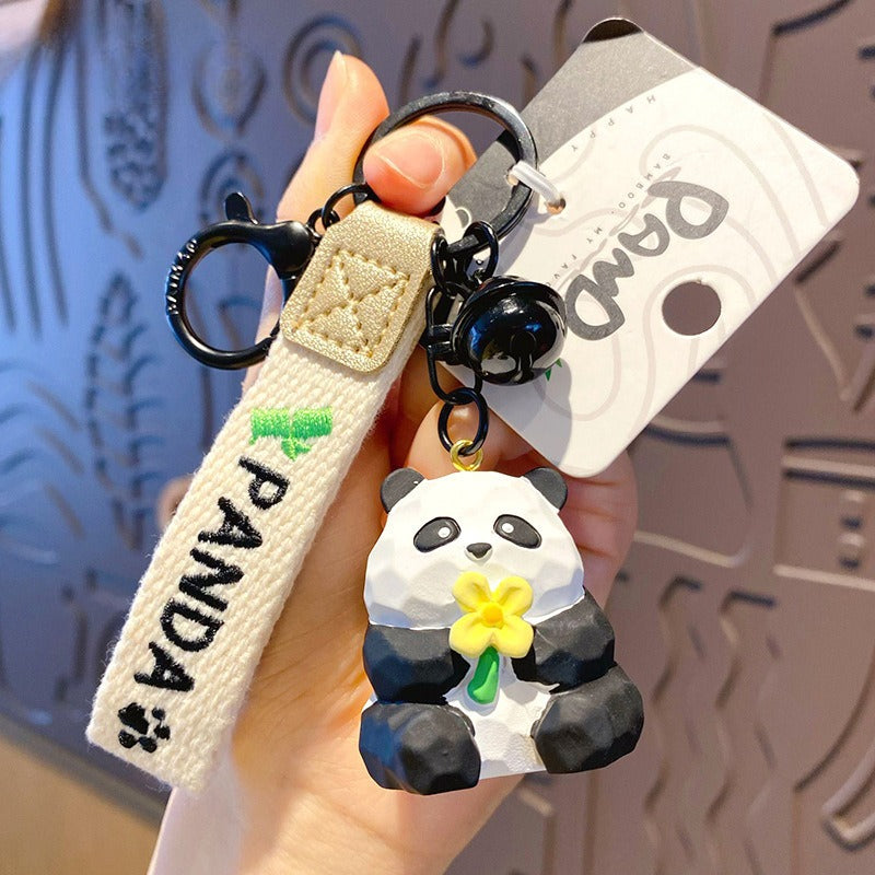 Creative Wood Carving Style Panda Keychain