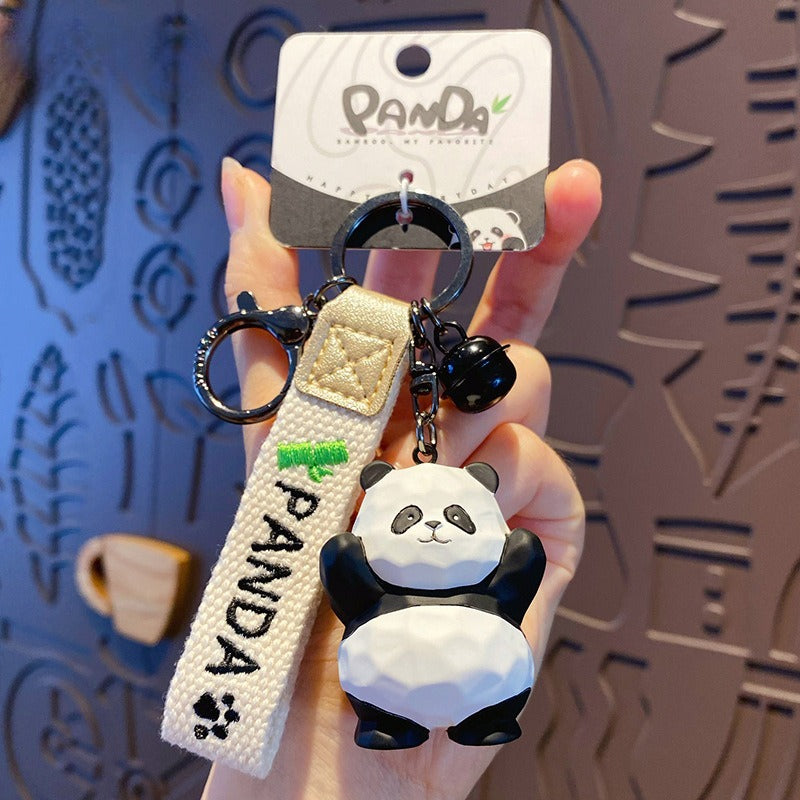 Creative Wood Carving Style Panda Keychain