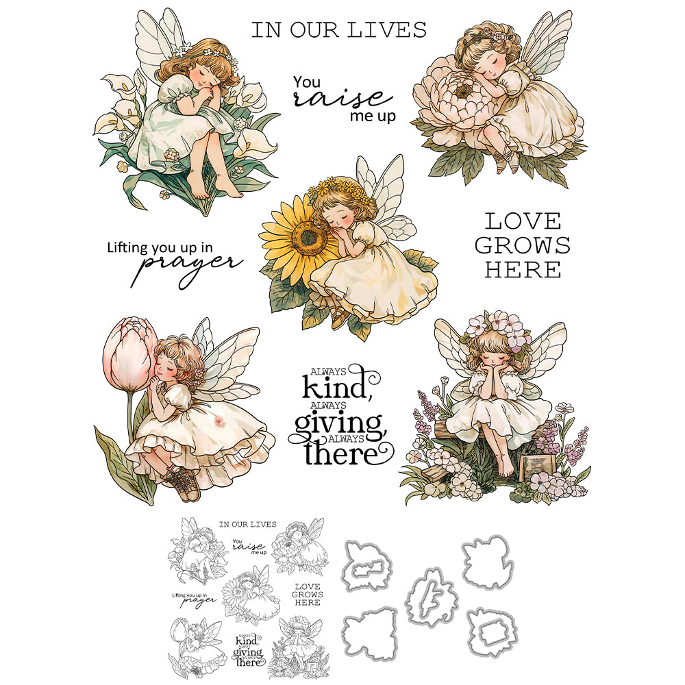 Cute Little Flowers Fairy Girls Dies & Stamps Set