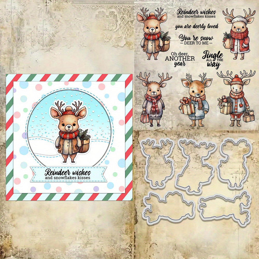 Merry Christmas Cute Reindeer Gift Dies & Stamps Set