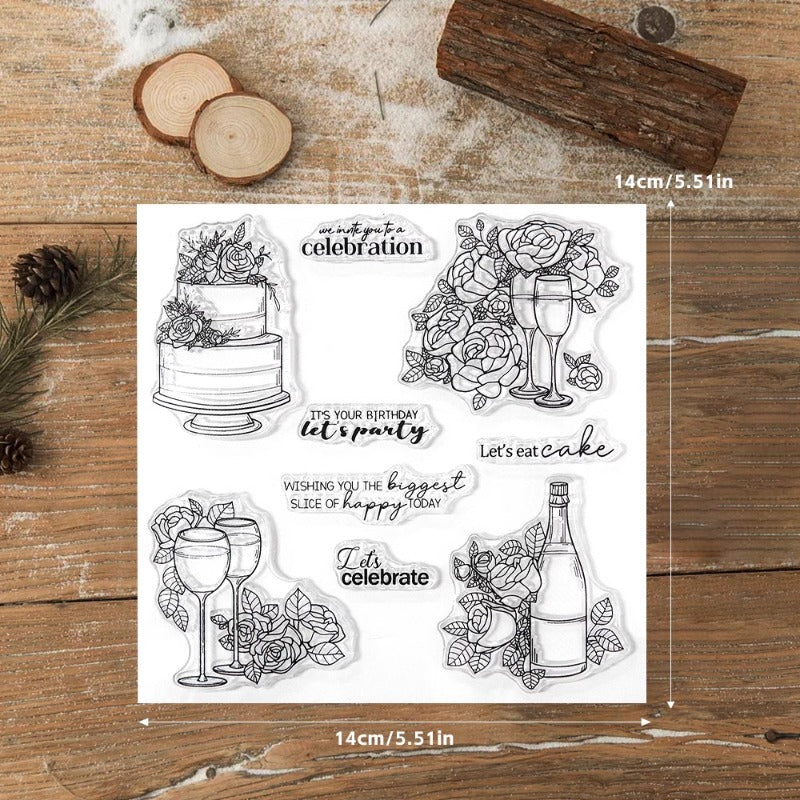 Party Cake Wine Champagne Clear Stamps