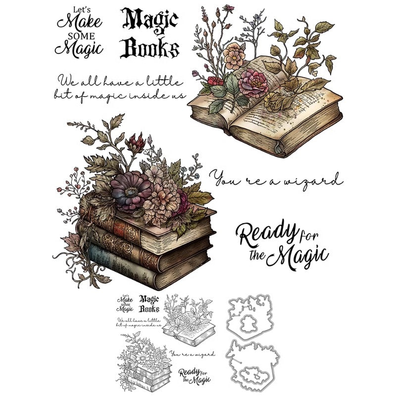 Halloween Magic Book Flowers Dies & Stamps Set