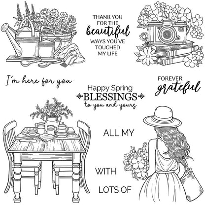 Beautiful Women and Flowers Clear Stamps