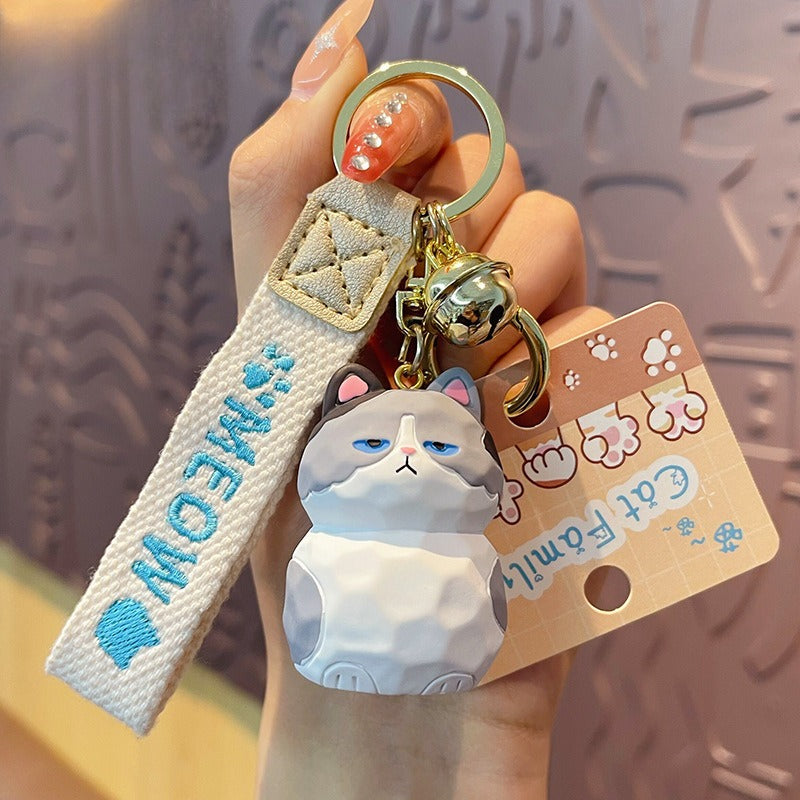 Creative Wooden Carving Cute Cat Keychain