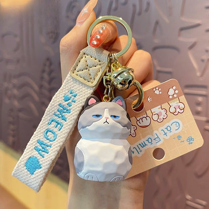 Creative Wooden Carving Cute Cat Keychain