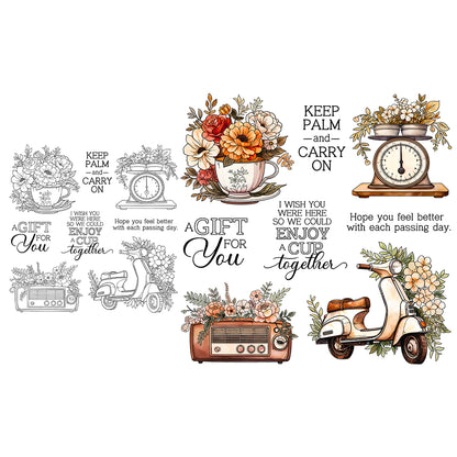 Radio Motorcycle Cups Flowers Dies & Stamps Set