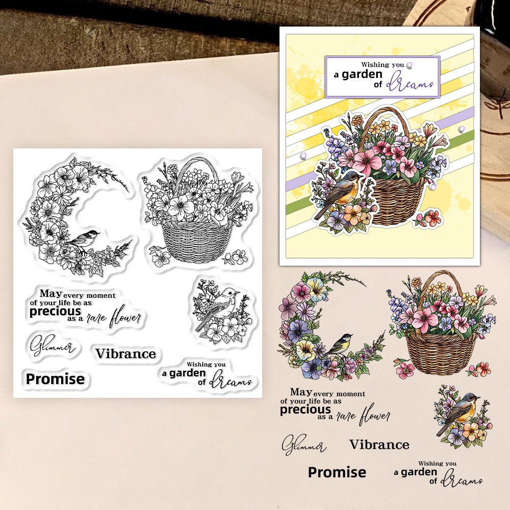 Flower Basket Bird Clear Stamps